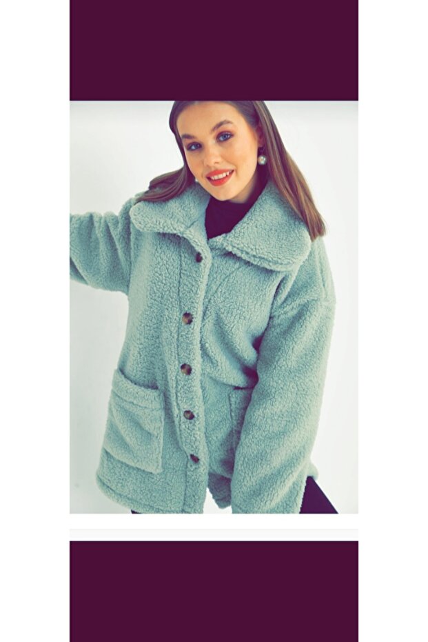 Oversize Collared Buttoned Plush Jacket - 5
