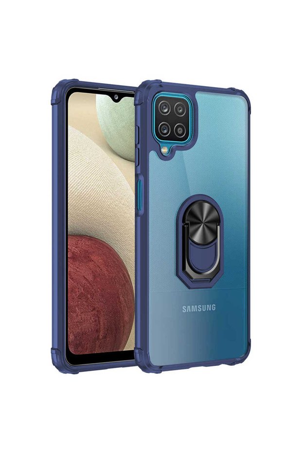Case for Samsung Galaxy A12 Anti-Shock Anti-Shock Colored Edges with Metal Ring, Polycarbonate Case