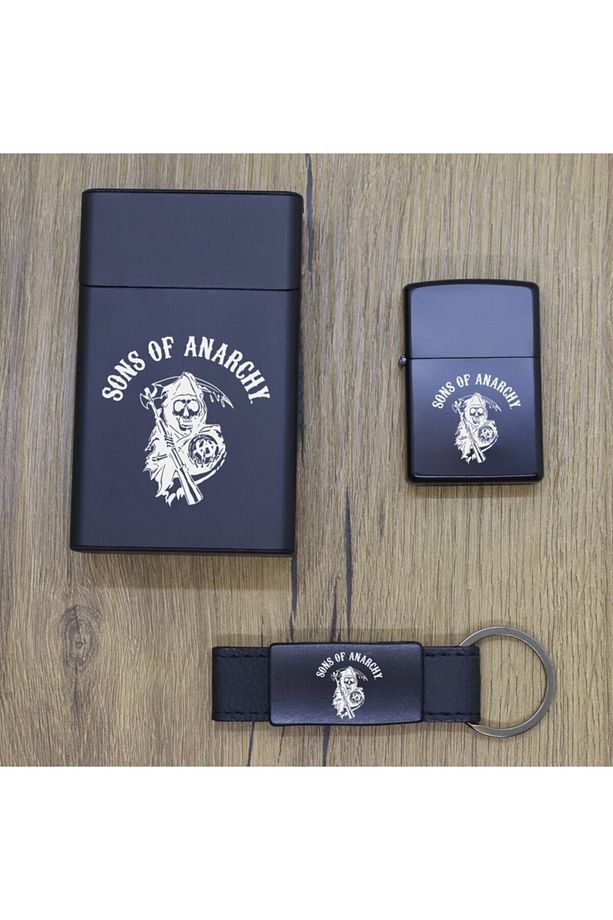 Sons Of Anarchy Metal Sigara Kutusu, Zippo Çakmak Ve Anahtarlık Seti - 2