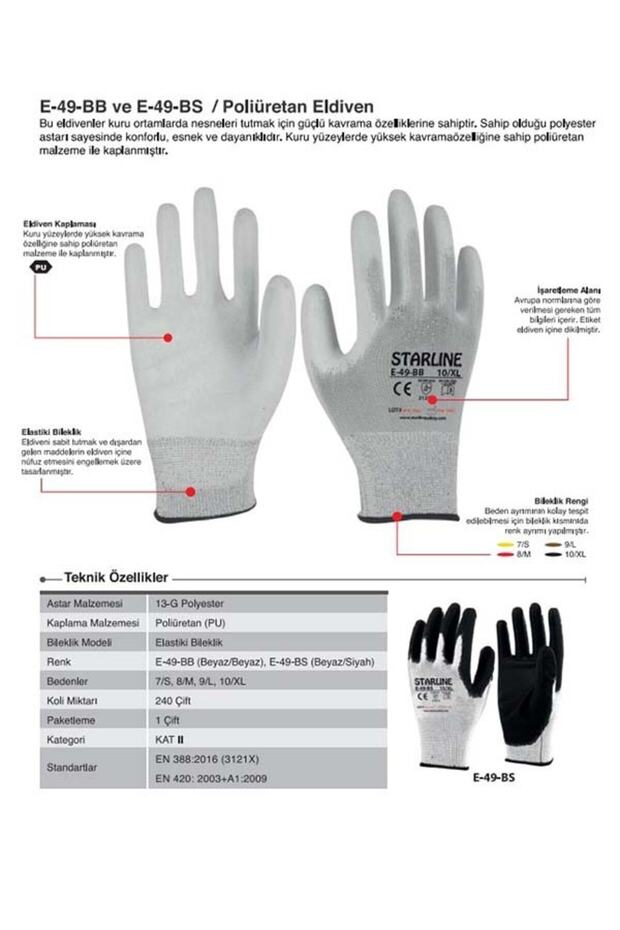 E-49 Bs-bb Pu Iş Eldiveni - 3