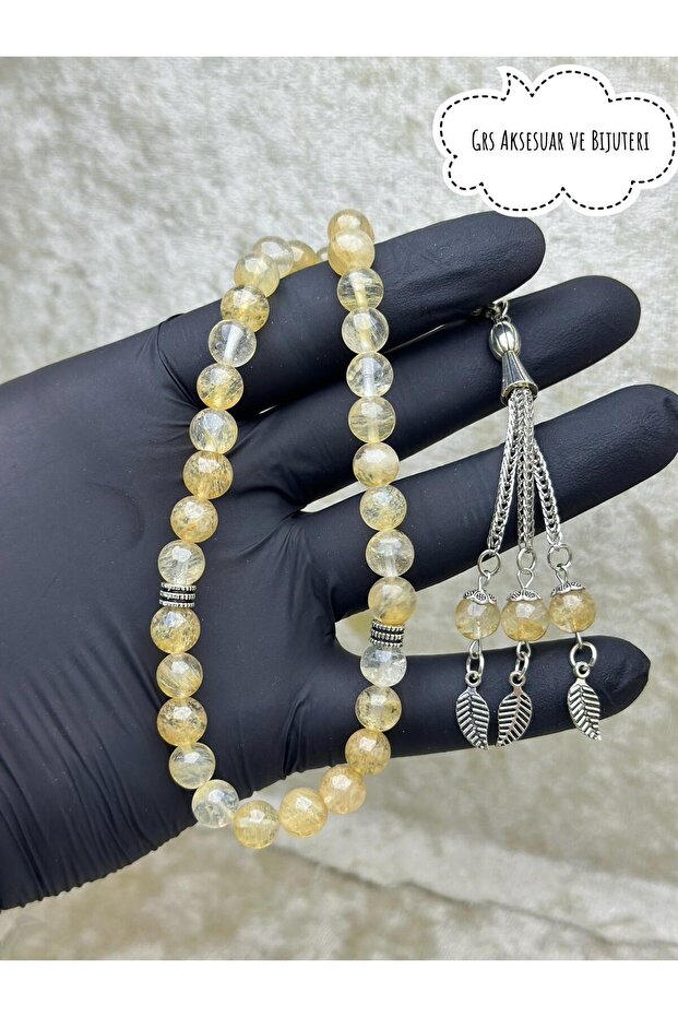 Money and Luck Stone - Citrine Stone Prayer Beads - 33 Pieces - Special Conical