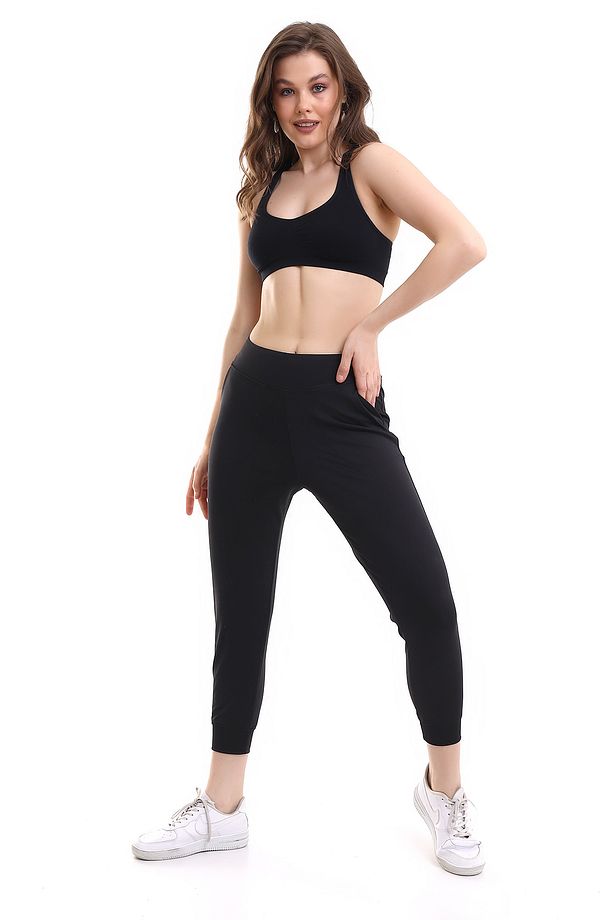 Kadın Yüksek Bel Geniş Kemer Dalgıç Kumaş Jogger Full Likralı Tayt Eşofman Bilek Üstü - 5