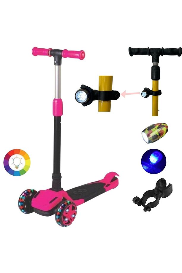 4 Yaş ve Üzeri 3 Tekerlekli Işıklı Frenli Ayarlanabilir Boy Katlanabilir Çocuk Scooter - 1