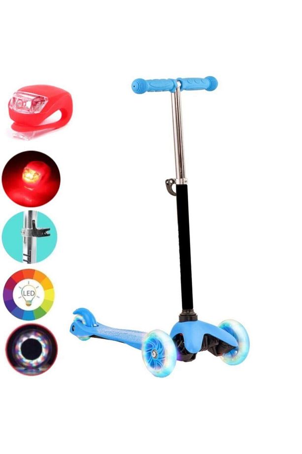 3 Tekerlekli Frenli Led Işıklı Boy Ayarlanabilir Mavi Twist Scooter + 1 Adet Çakar Led Hediye - 1