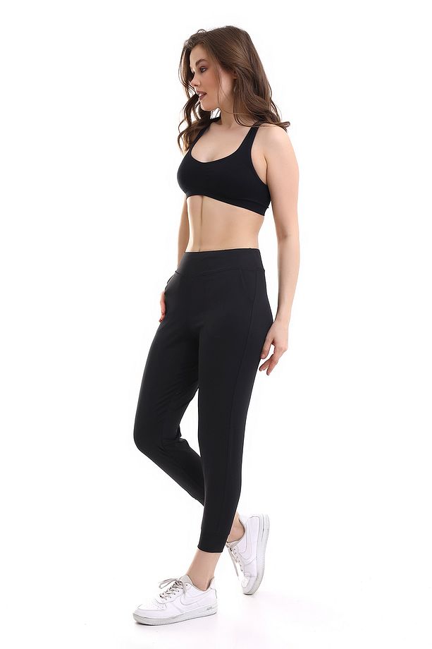Kadın Yüksek Bel Geniş Kemer Dalgıç Kumaş Jogger Full Likralı Tayt Eşofman Bilek Üstü - 4