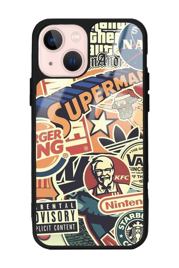 حافظة هاتف لامعة بتصميم العلامة التجارية الرجعية لهاتف iPhone 15 Plus