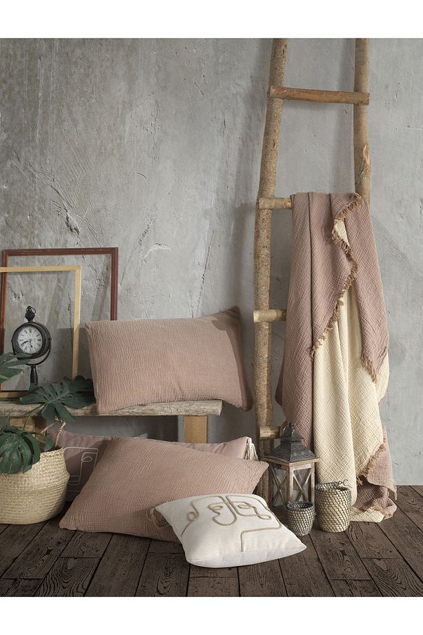 Kahve Tek Kişilik 160 X 240cm Yatak Örtüsü/1 Adet 50x70cm Yastık 4 Katlı Multi Muslin %100 Pamuk - 7