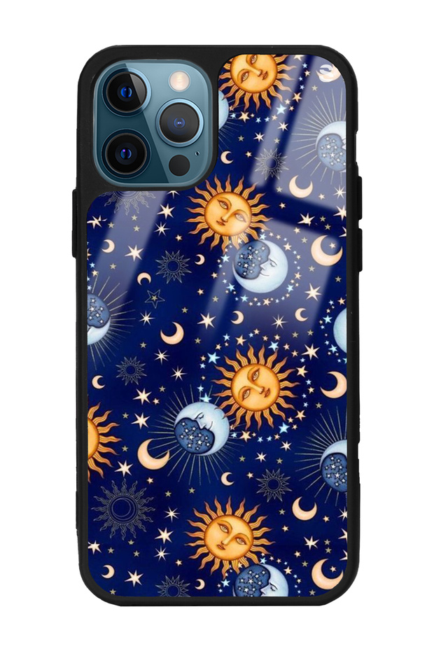 iPhone 14 Pro Max Glossy Phone Case with Moon Sun Pajama Design