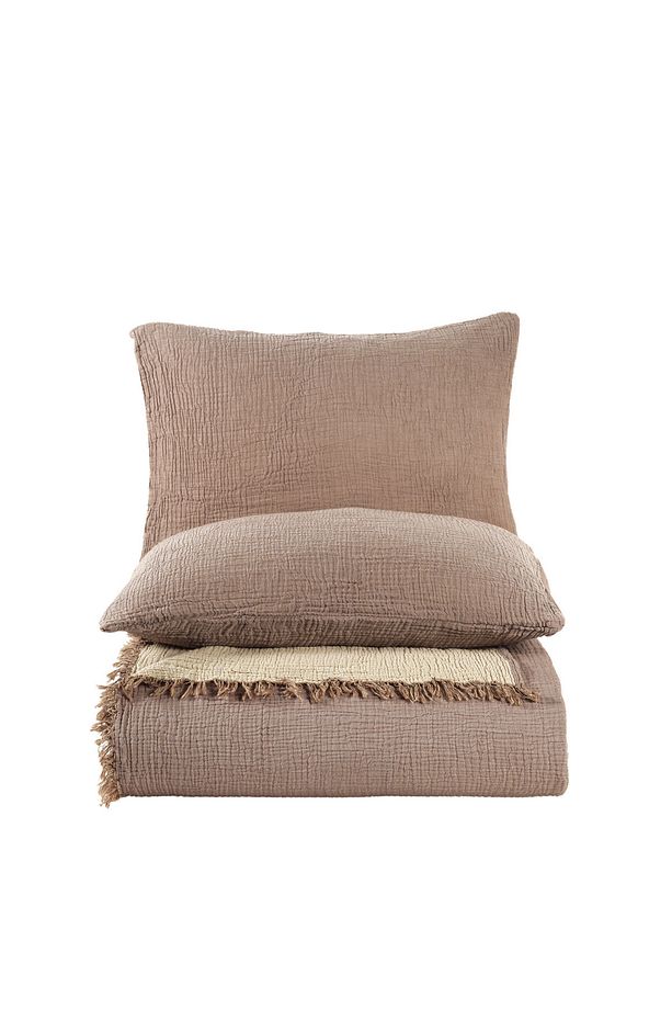 Kahve Çift Kişilik 200 X 240cm Yatak Örtüsü/2 Adet 50x70cm Yastık 4 Katlı Multi Muslin %100 Pamuk - 8