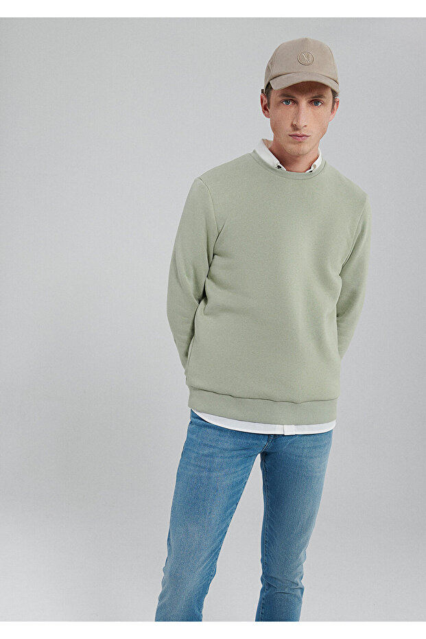 Crew Neck Green Basic Sweatshirt0610060-85873 - 3
