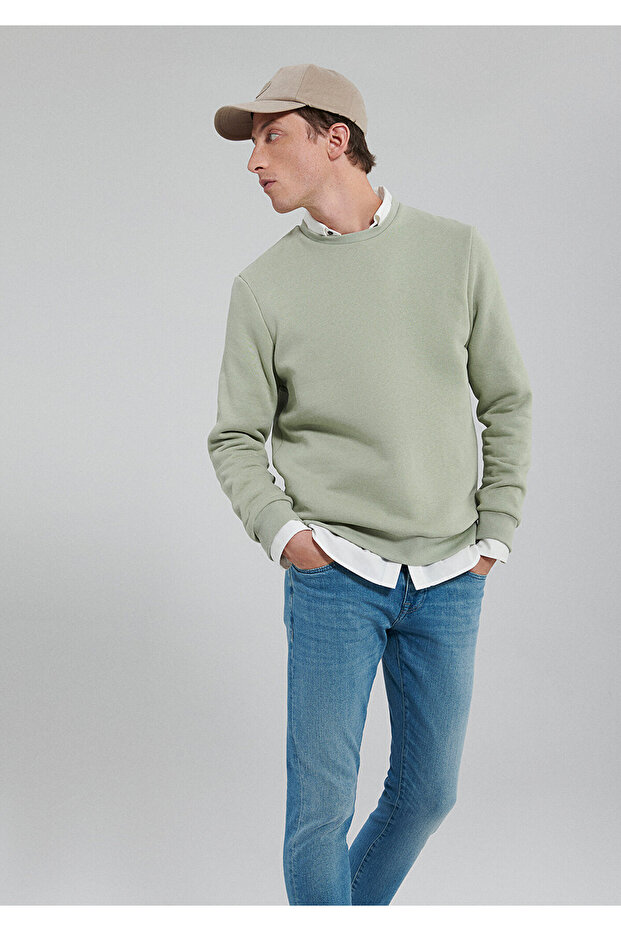 Crew Neck Green Basic Sweatshirt0610060-85873 - 1