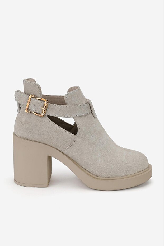 Women's Beige Suede Genuine Natural Leather 36-41 Size Heel-Strapped Boots & Booties