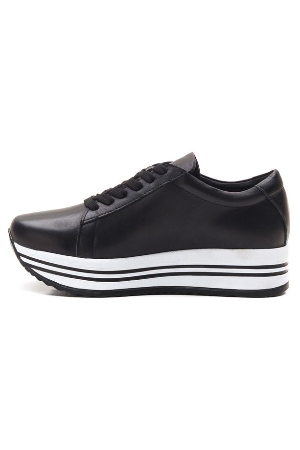 Siyah Hakiki Deri Kadın Sneaker Yüksek Taban Sneaker Ayakkabı Kadın Sneaker Platform Spor Ayakkabı - 5