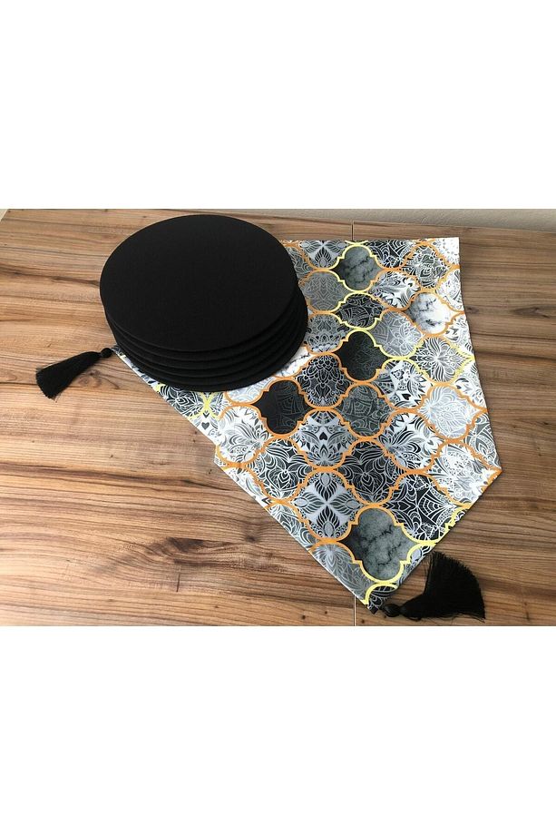 Modern ve Gri Tonlar: Gri Moroccan Desenli Püsküllü Runner ile Sofra Dekoru , Masa Örtüsü - 3