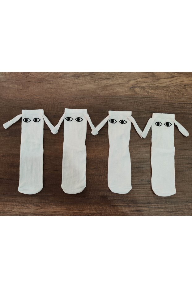 2 Pairs White Magnetic Holding Hands Socks Magnetic Socks Friendship Sports Socks Lovers Socks