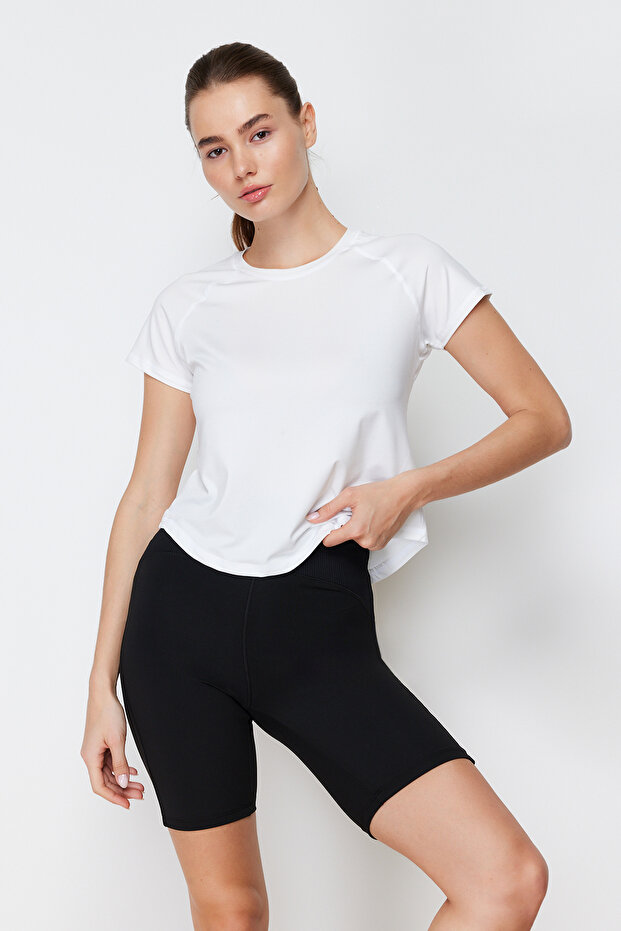 Beyaz Reflektör Baskı Detaylı Örme Spor T-Shirt THMSS24TS00002 - 4