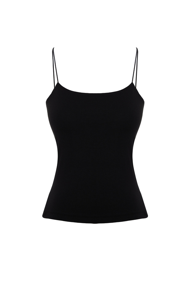 Siyah Askılı Fitted Regular Boy Esnek Örme Atlet TWOSS24AL00024 - 7