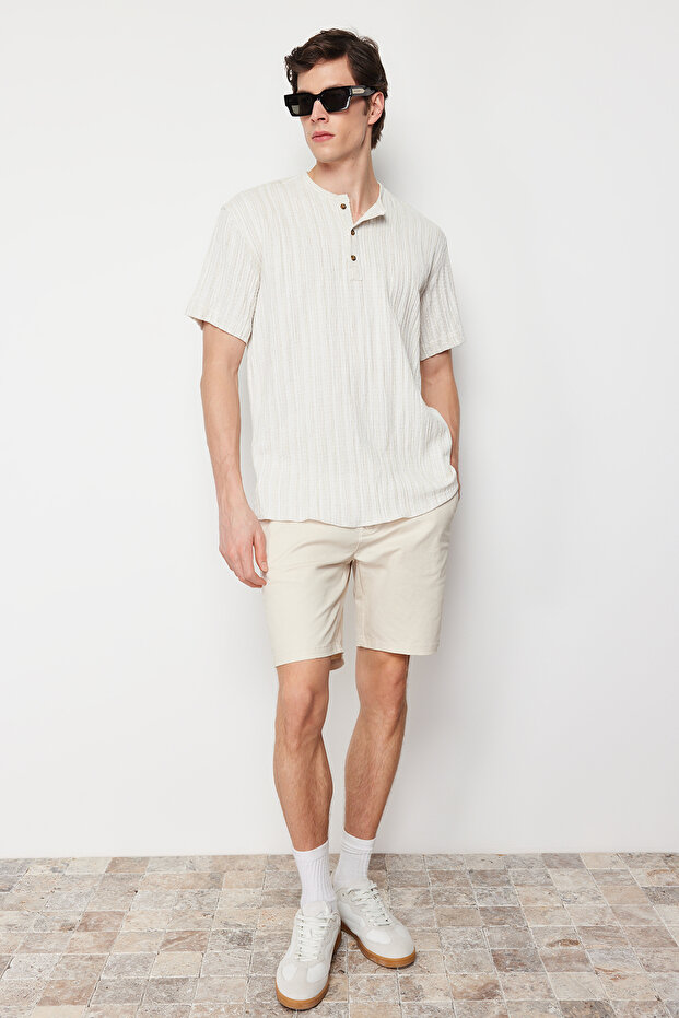 Ekru Keten İçerikli Oversize Fit Gömlek TMNSS23GO00139 - 2