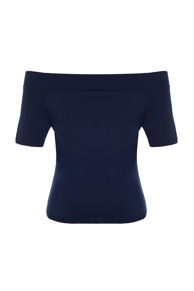 Lacivert Premium/Özel İplikli Carmen Yaka Triko Kazak TWOSS24KZ00010 - 8