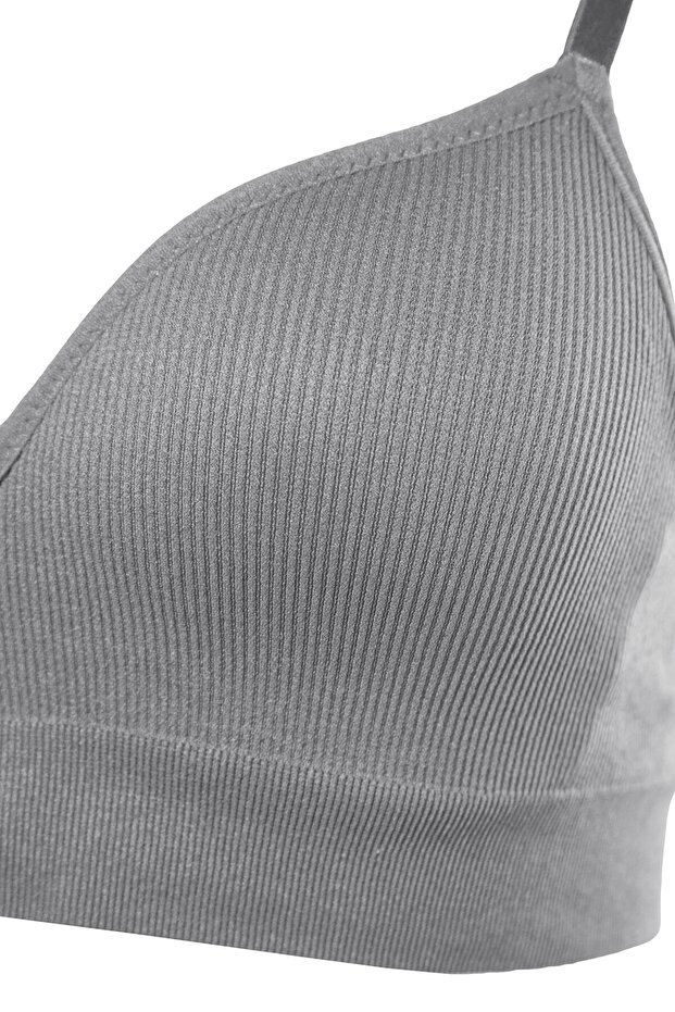 Gri Seamless/Dikişsiz İp Askılı Dolgusuz Balensiz Kaplı Bralette Örme Sütyen THMAW22SU0043 - 9