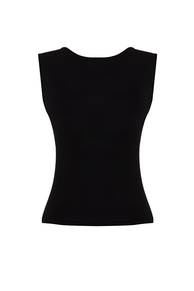 Siyah Sırt Dekolteli Fitted Regular Boy Pamuklu Esnek Örme Bluz TWOSS24BZ00031 - 7