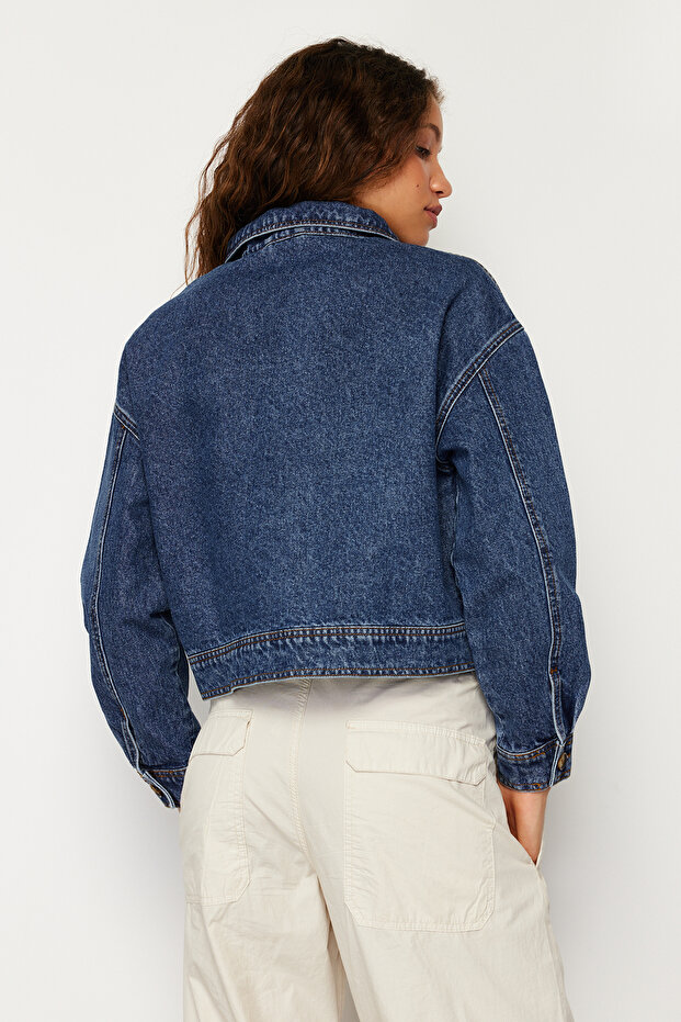 Koyu Mavi More Sustainable Cep Detaylı Denim Ceket TWOSS24CE00029 - 5