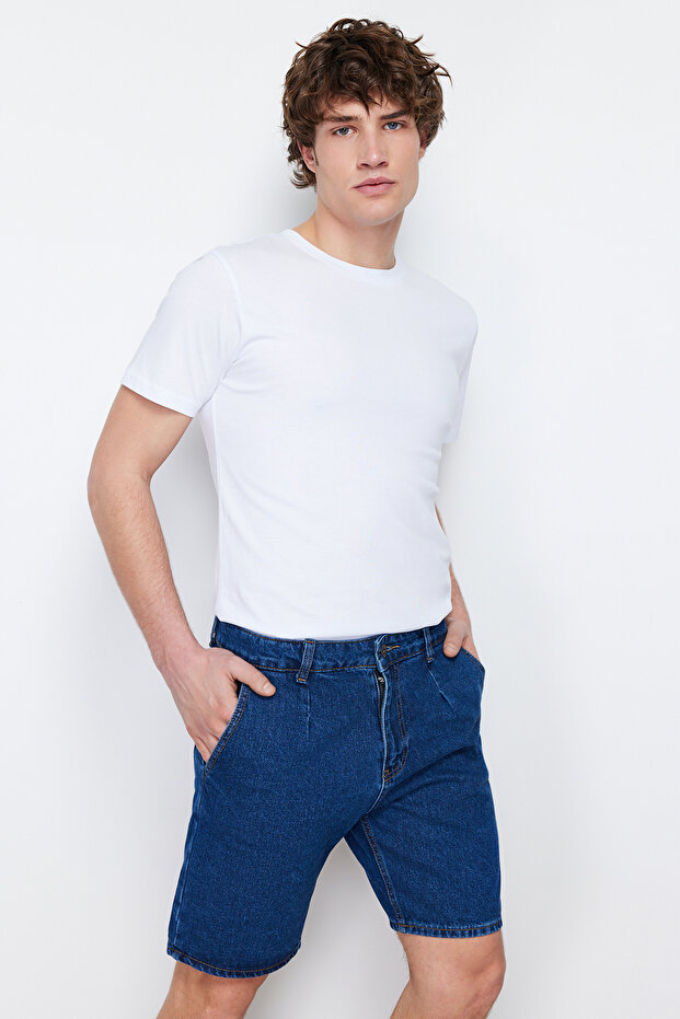 Lacivert Pileli Regular Şort & Bermuda TMNSS21SR0493 - 3