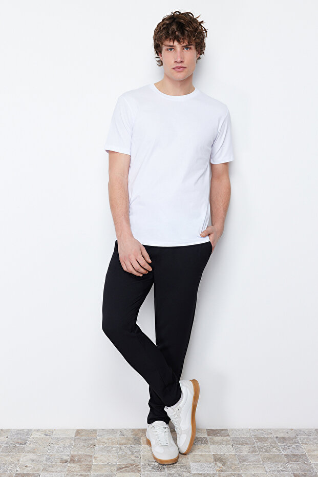 Beyaz Slim/Dar Kesim Kısa Kollu %100 Pamuklu Bisiklet Yaka T-Shirt TMNSS19BO0001 - 3