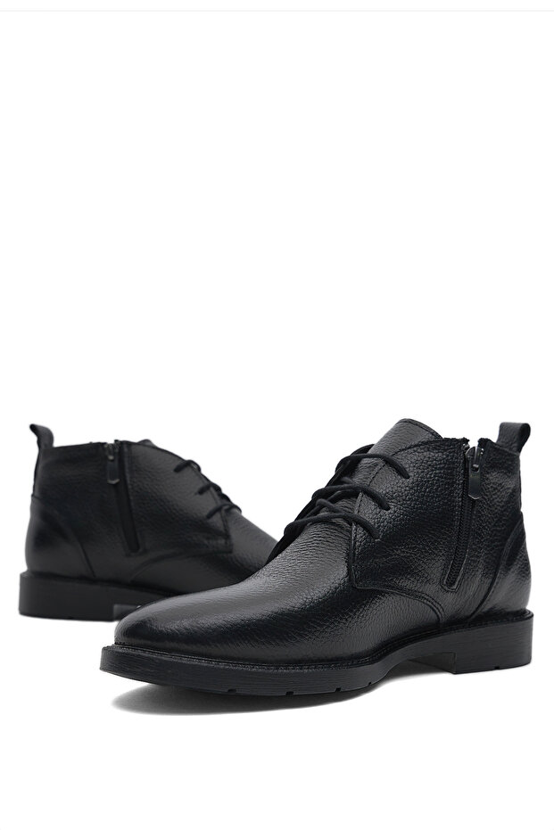 Férfi fekete, kényelmes szabású, valódi bőrből készült férfi első fűzős csizma - 3