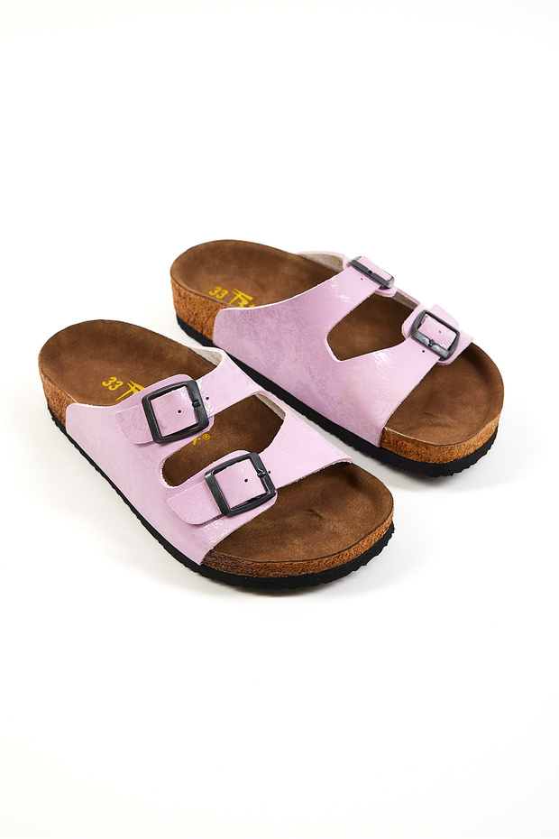 Children's Unisex Lilac Comfortable Poly Sole Double Buckle Nubuck Sandals