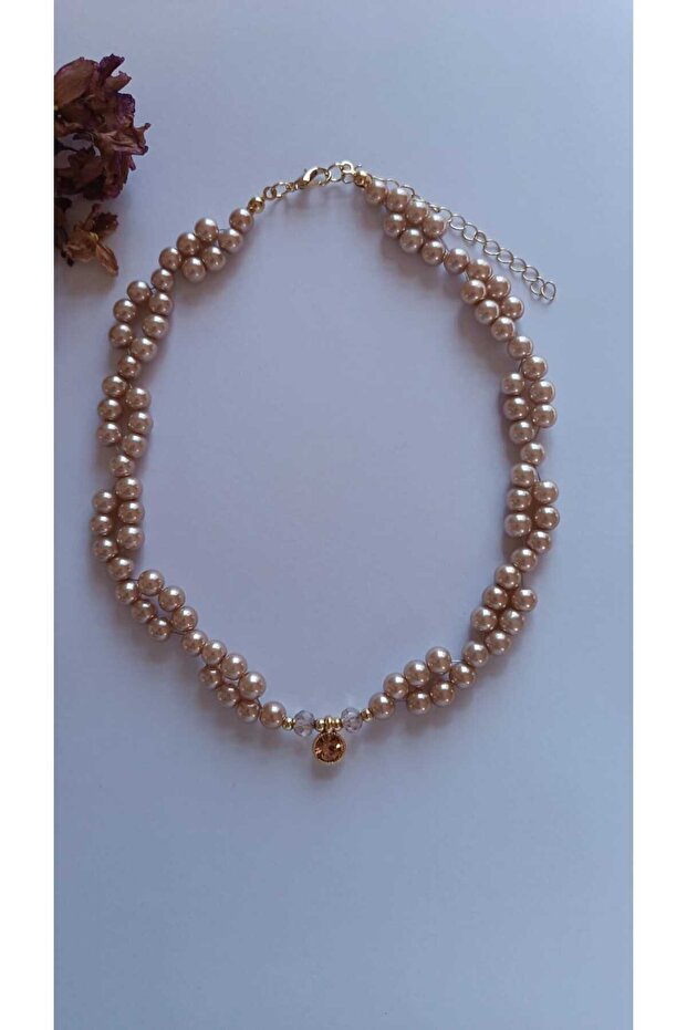 Pırıltı Uçlu Örgü İnci Kolye - 1