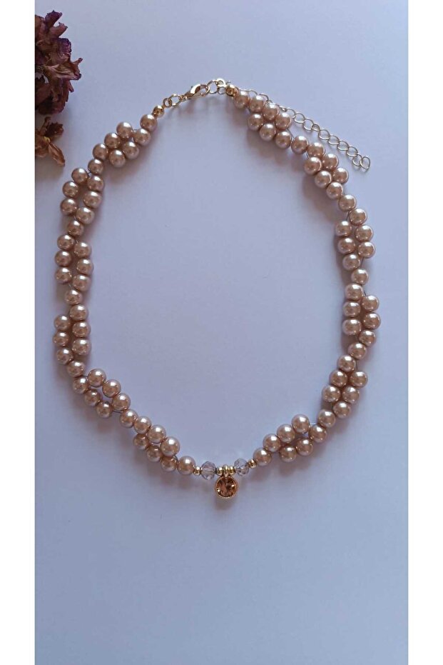 Pırıltı Uçlu Örgü İnci Kolye - 2