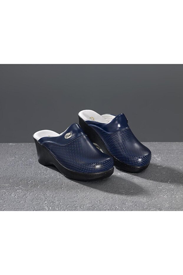Wedge Heeled Women's Sabo Slippers 701 Navy Blue