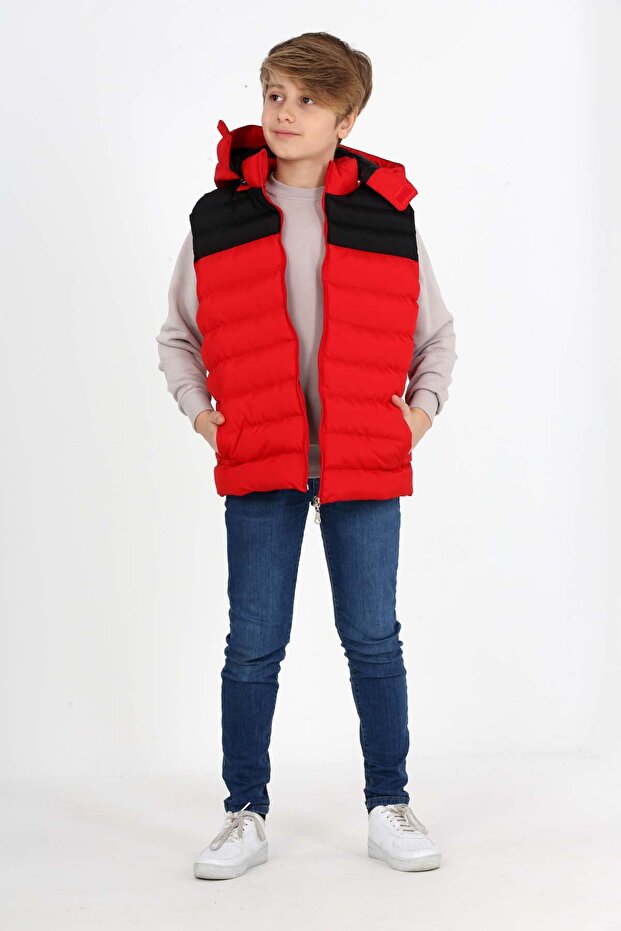 Red Boy's Double Color Inflatable Vest with Extra Fiber Filling