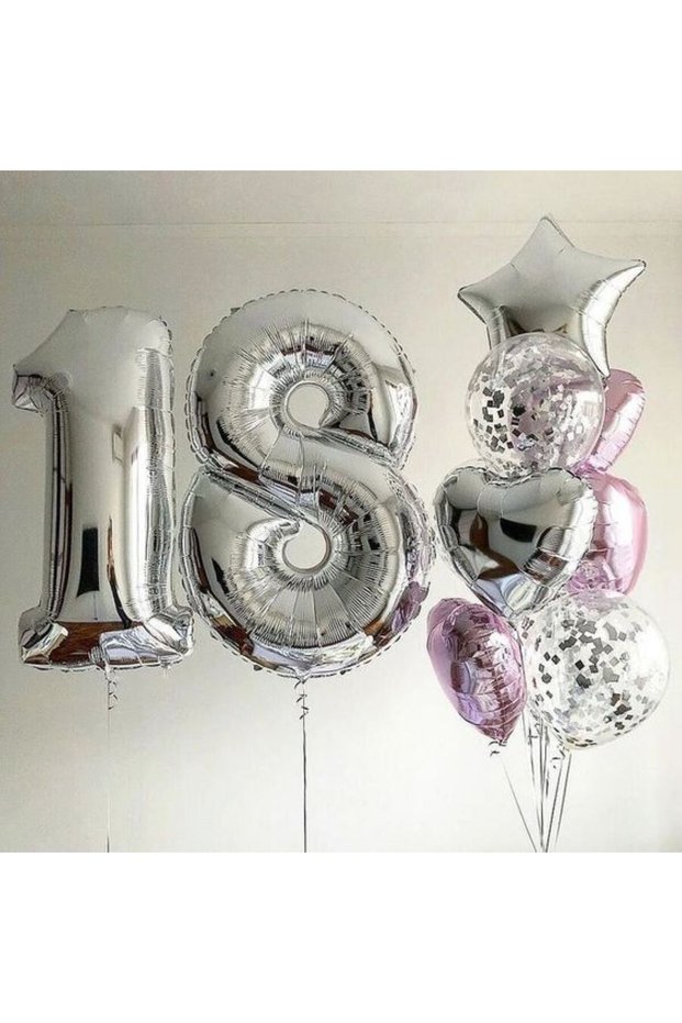 18 YEARS OLD SILVER COLOR FOIL BALLON HEART STAR FOIL BALLON SET ADULT BIRTHDAY BALLON SET