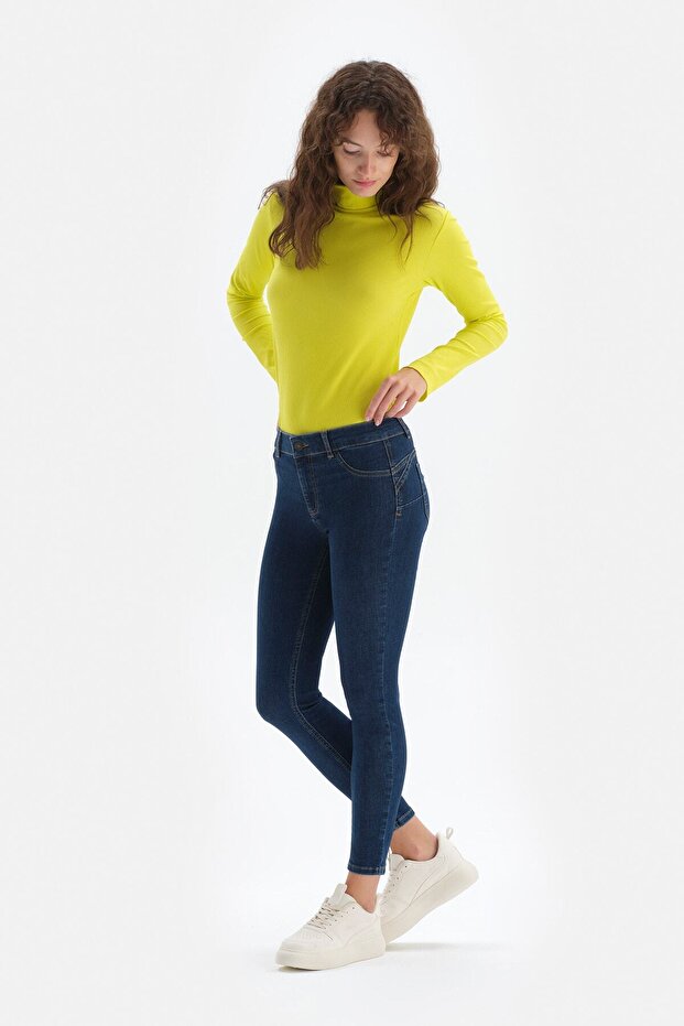 Lacivert Jean Push Up Tayt Pantolon - 5