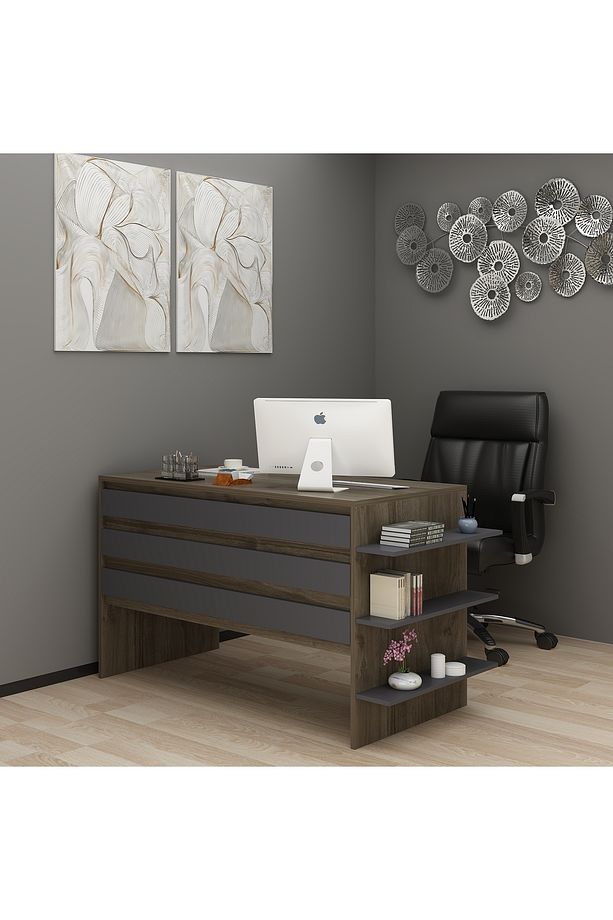 Soft Çalışma Masası Ceviz Antrasit Ofis Çalışma Masası - 1