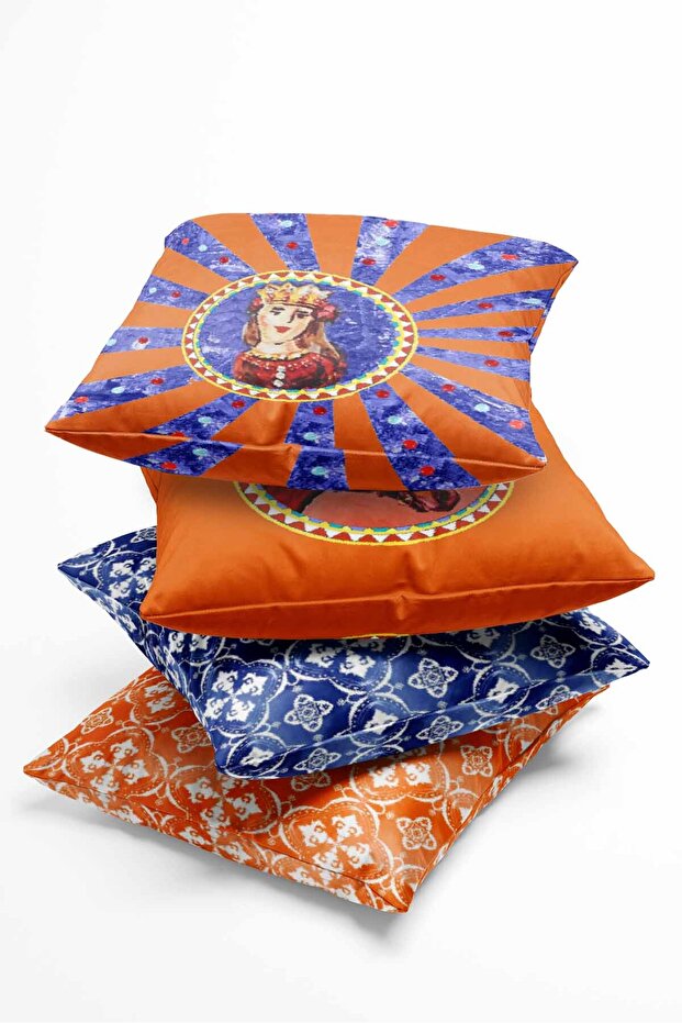 Double Sided Printed Rococo Patterned 4-Piece Suede Throw Pillow Case - 3