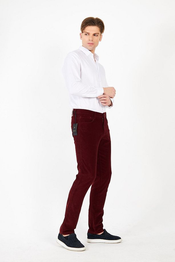 Kadife Bordo Erkek Regular Fit 5 Cep Pantolon - 5