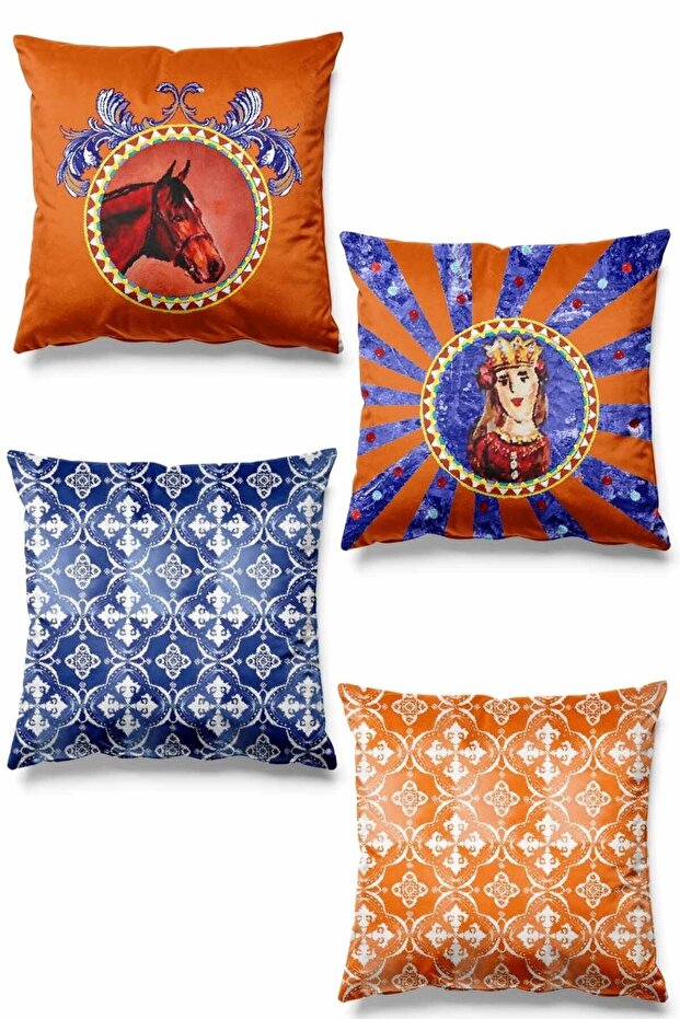 Double Sided Printed Rococo Patterned 4-Piece Suede Throw Pillow Case - 1