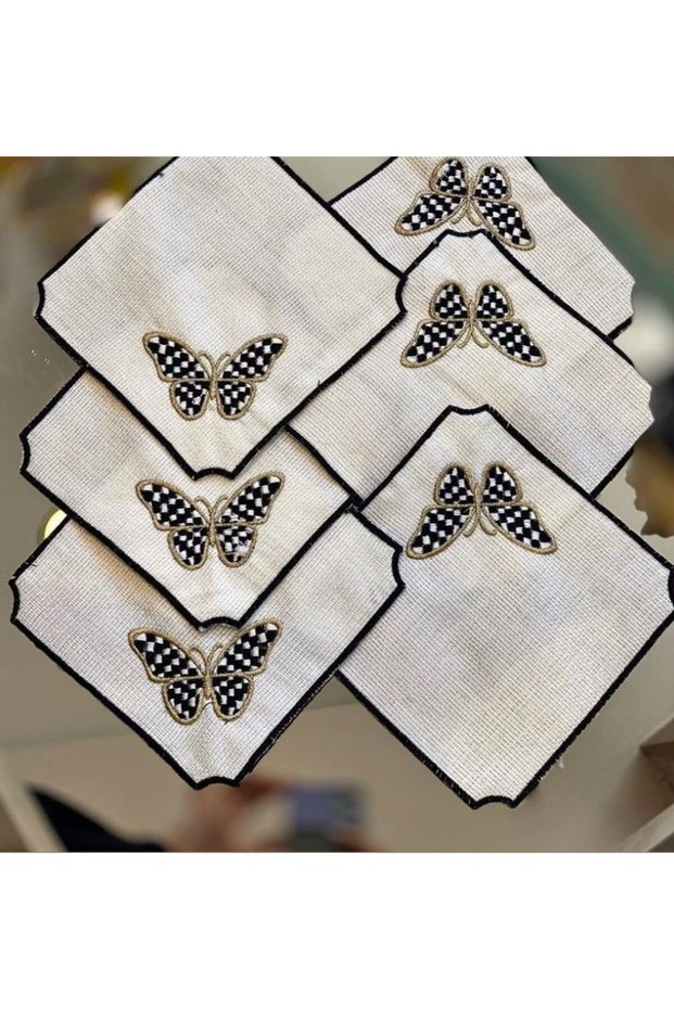 Butterfly Black 6-Piece Cocktail Coffee Presentation Napkin Maras Work Glaze Embroidery Embroidered Gardenia Presentation Bowl