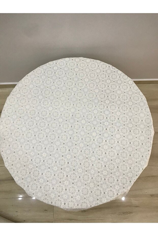 Lace Look Transparent Coated Tablecloth Round Cream