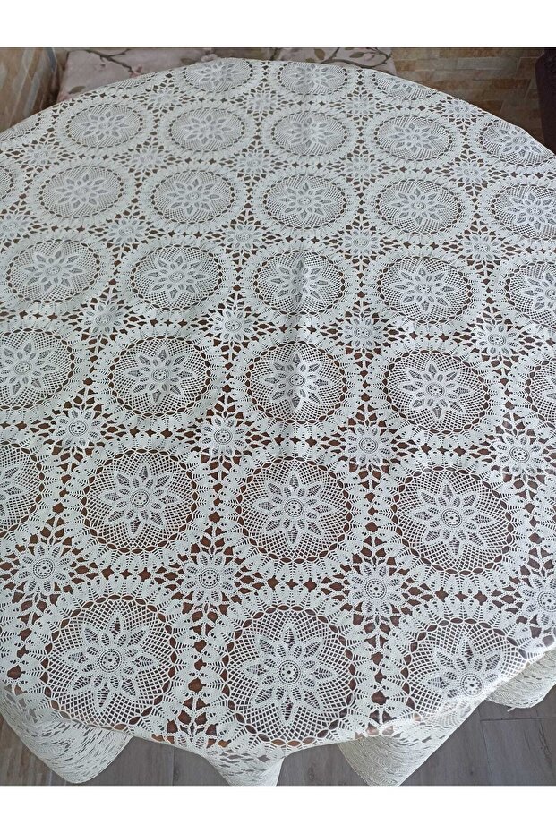 Lace Look Transparent Coated Round PVC Tablecloth