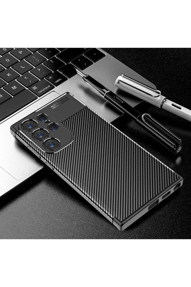 Samsung Galaxy S24 Ultra Kılıf Kamera Korumalı Karbon Desenli Ince Silikon Doku Zırh Armor Kapak - 6