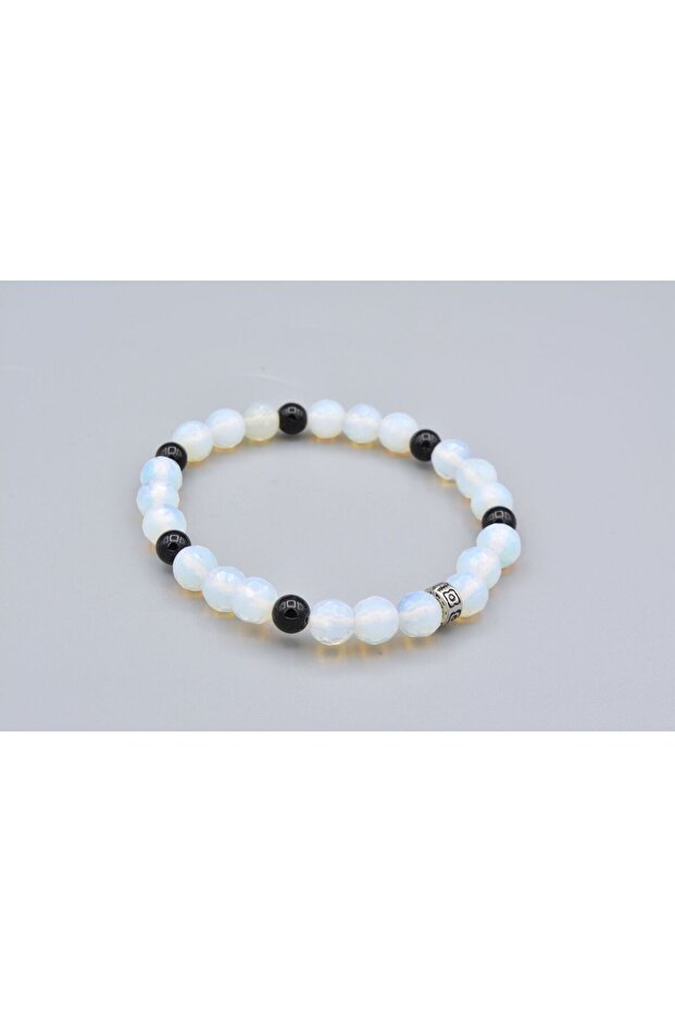 Genuine Facet Cut Opal Stone and Onyx Stone Bracelet
