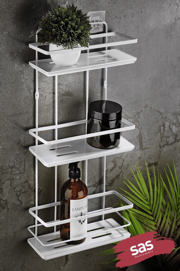 3-Tier Adhesive Bathroom Shower Shelf – Adjustable Crystal Shelf (Stick-On/Screw-On) White-White