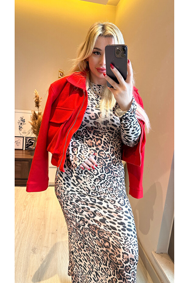 Selen Leopar Elbise - 6