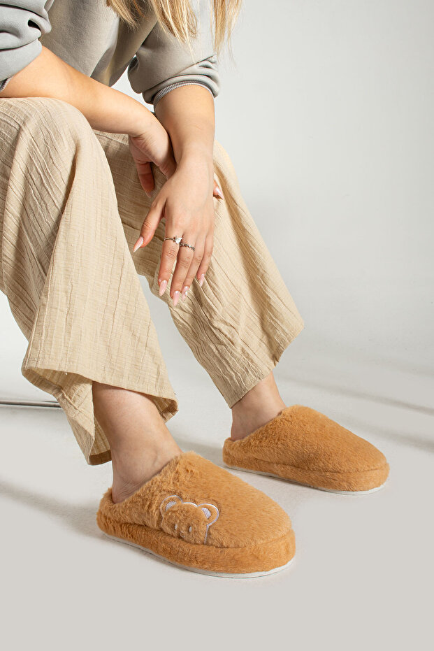 Fluffy Women's Home Slippers Soft Sole Girl's Slippers with Teddy Bear