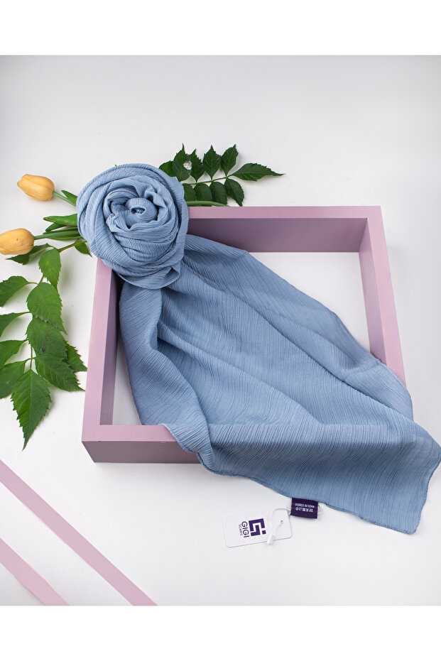 Linen Crinkle Scarf - Denim Blue -