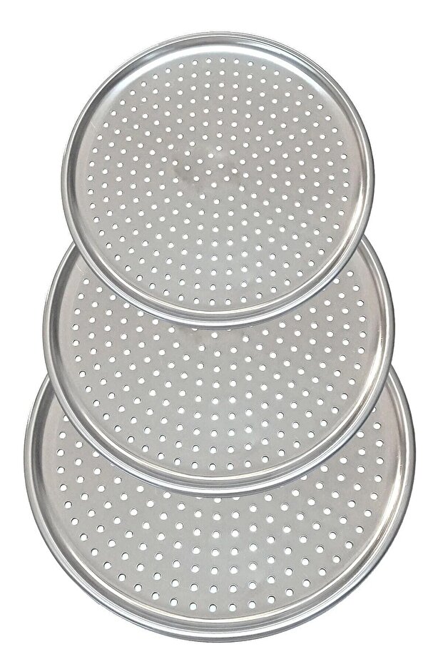 Set of 3 Lux Steel Perforated Pizza Tray 28-32-36